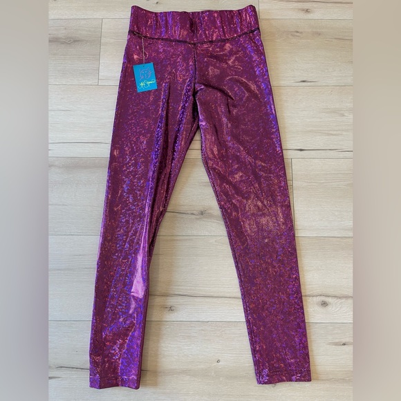 NWT Magenta Disco Glitter Shine Leggings Size L - Picture 1 of 5